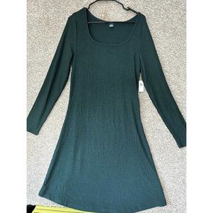 Old Navy Rib Knit Long Sleeve Forest Green Dress Size Large Tall